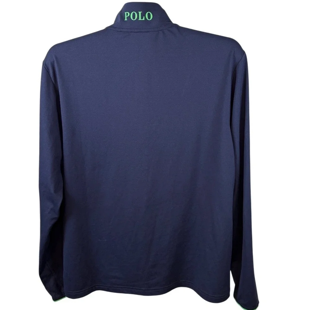 Polo Golf Ralph Lauren Mens Navy Blue Lime Green 1/4 Zip Wicking Pullover Medium